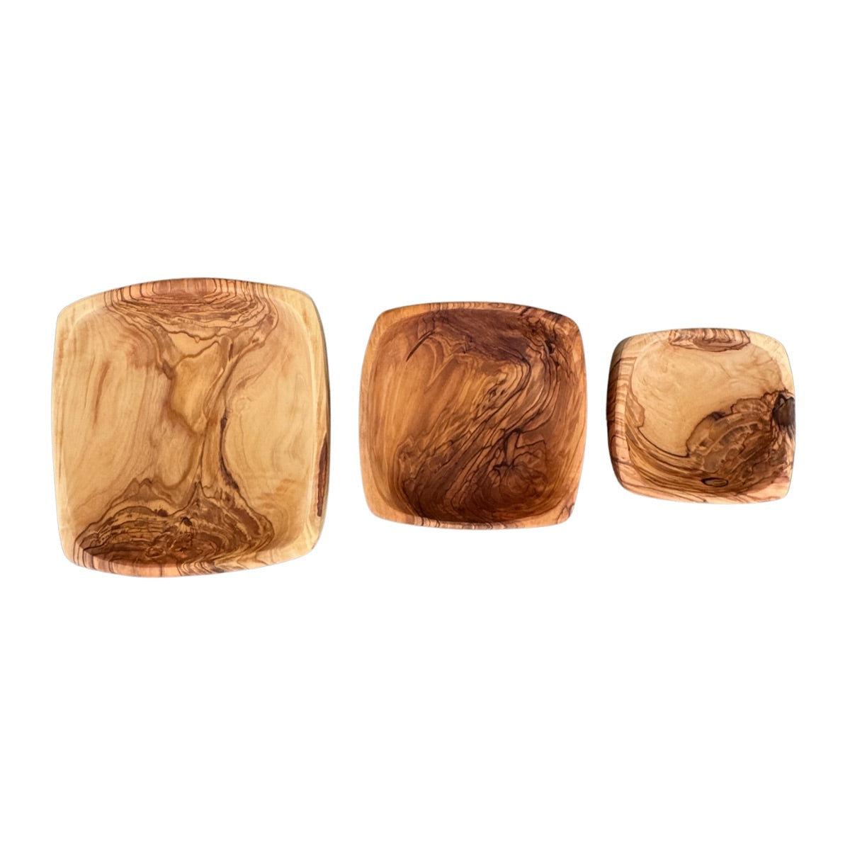 Olive Wood Square Nesting Bowls (Set of 3)