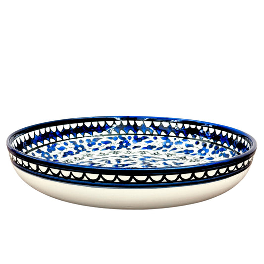 Ceramic Shallow Serving Bowl (13”) - Blue & Black