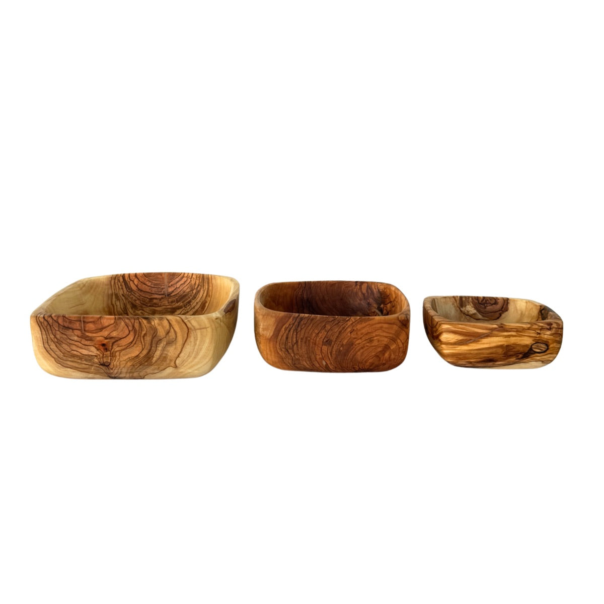 Olive Wood Square Nesting Bowls (Set of 3)