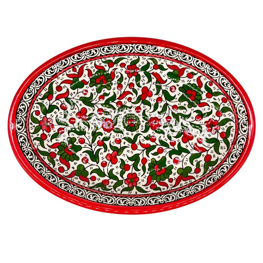 Ceramic Oval Dish (12”) - Red & Green Classic