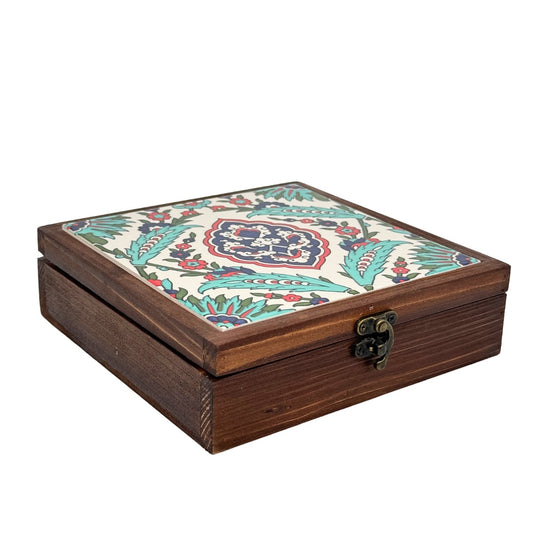 Wood & Ceramic Tile Box - Ottoman Garden