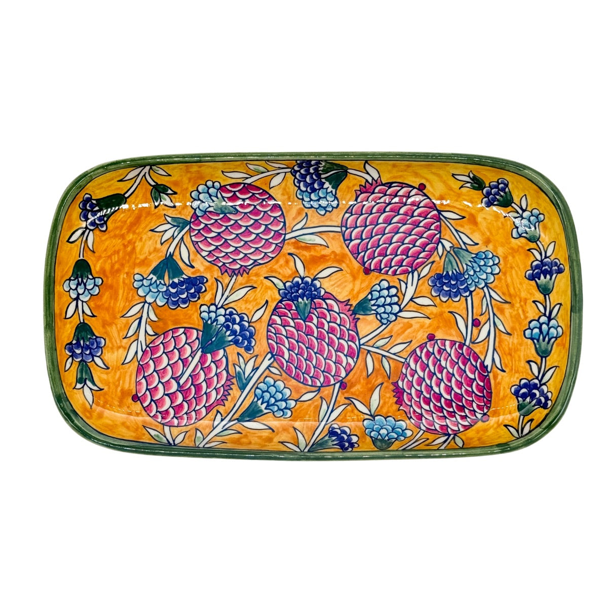 Ceramic Rectangular Serving Plate (13”) - Yellow Pomegranates