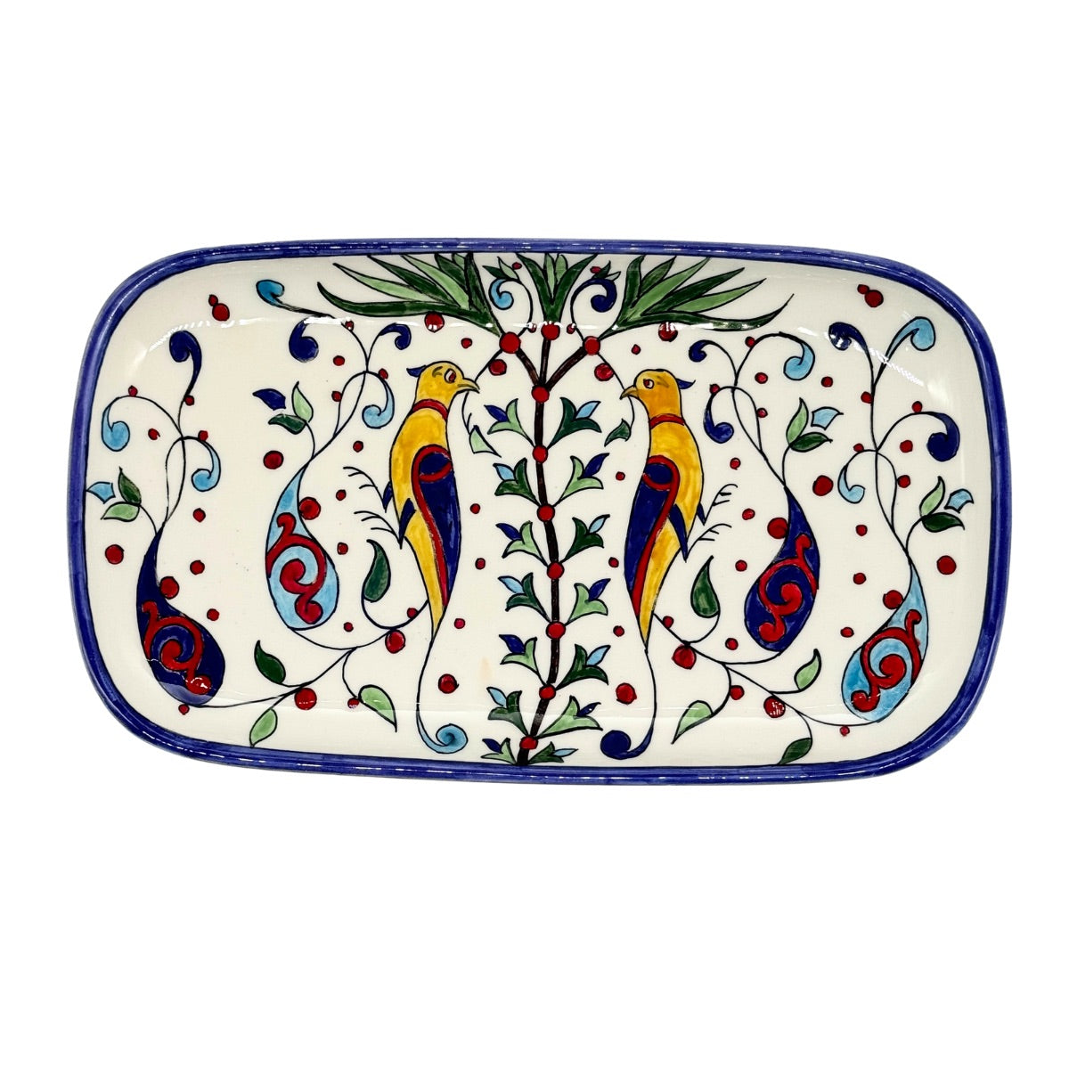 Ceramic Rectangular Serving Plate (13”) - White Birds