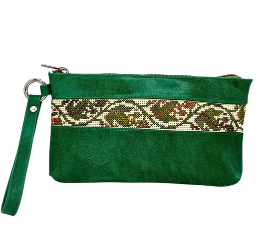 Leather Bag with Embroidery--Green