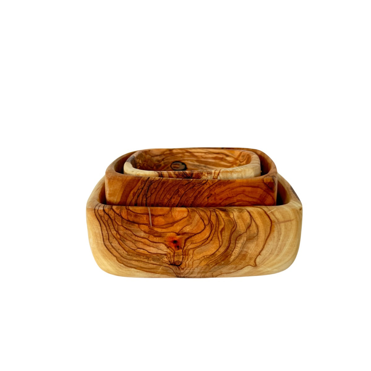 Olive Wood Square Nesting Bowls (Set of 3)