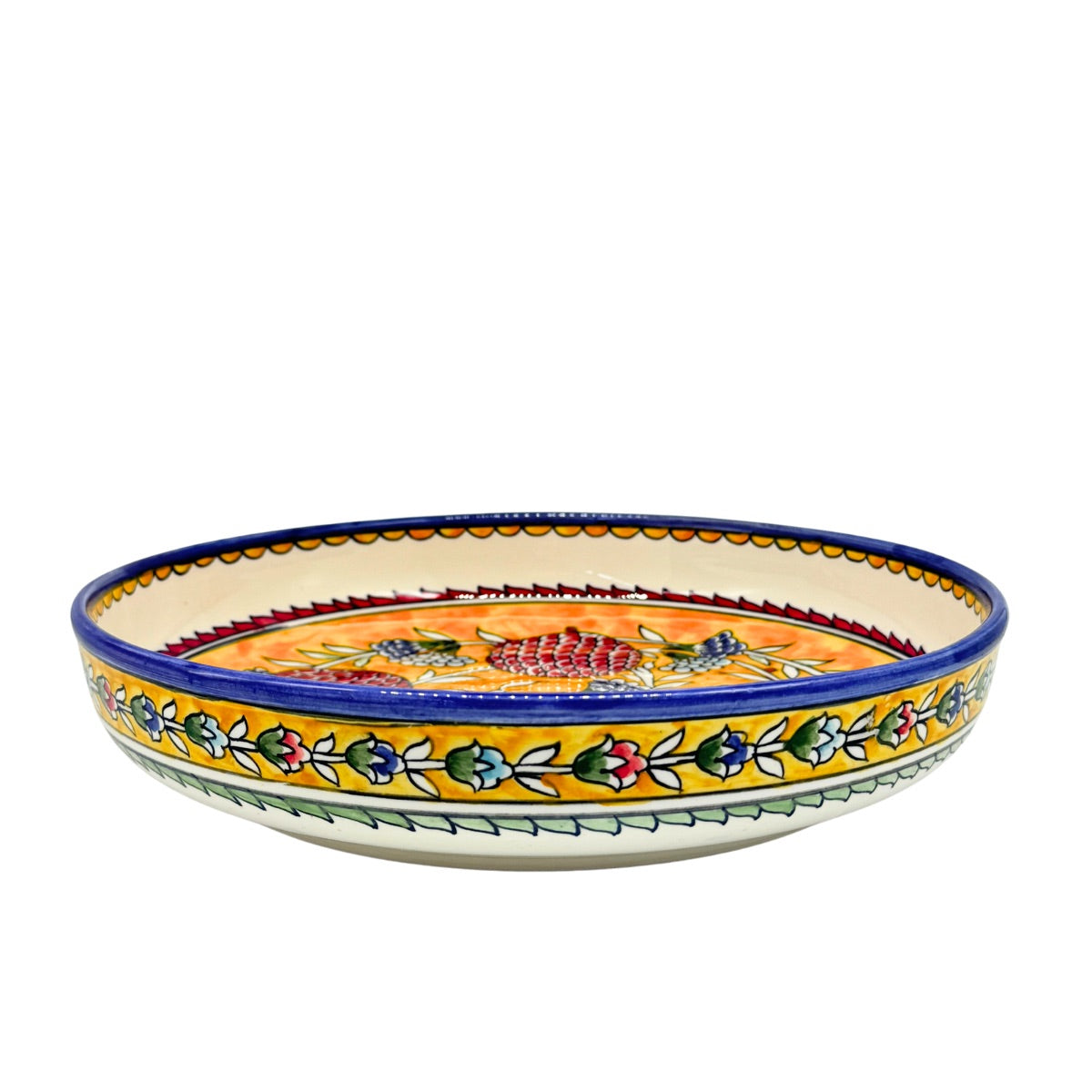 Ceramic Low Serving Bowl (11”) - Golden Pomegranates