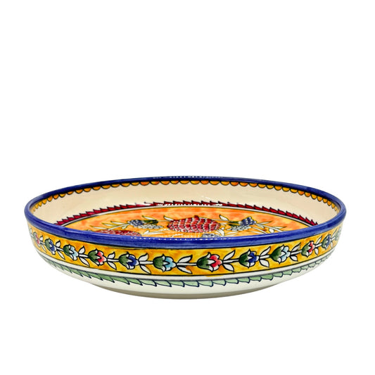 Ceramic Low Serving Bowl (11”) - Golden Pomegranates