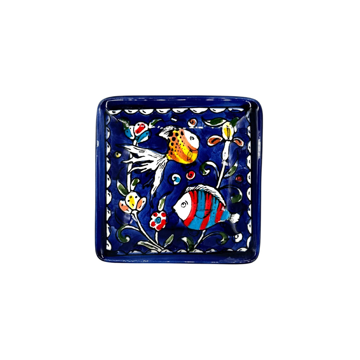 Ceramic Square Dish (4") - Blue Fish