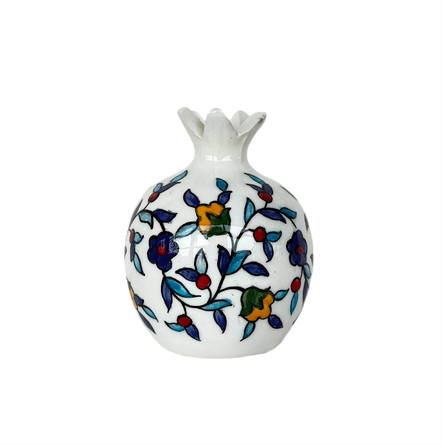 Ceramic Pomegranate Vase - White Floral