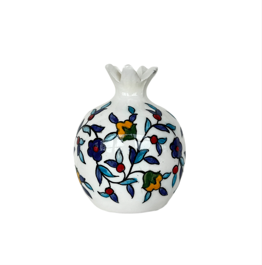 Ceramic Pomegranate Vase - White Floral