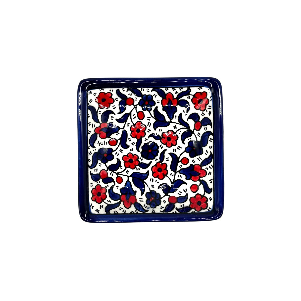 Ceramic Square Dish (4") - Blue & Red