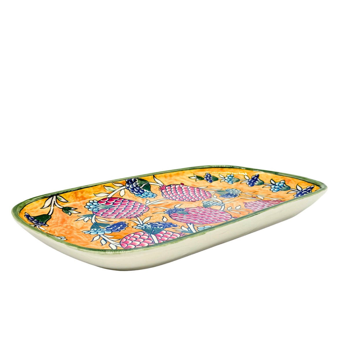 Ceramic Rectangular Serving Plate (13”) - Yellow Pomegranates