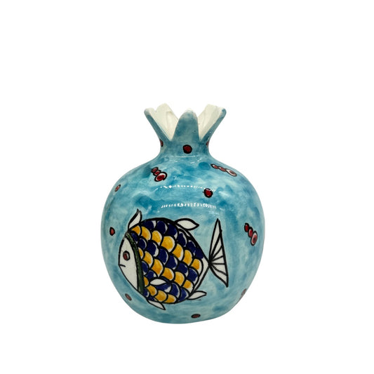 Ceramic Pomegranate Vase - Aqua Fish