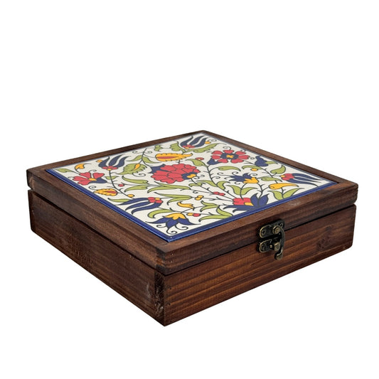 Wood & Ceramic Tile Box - Jerusalem Spring