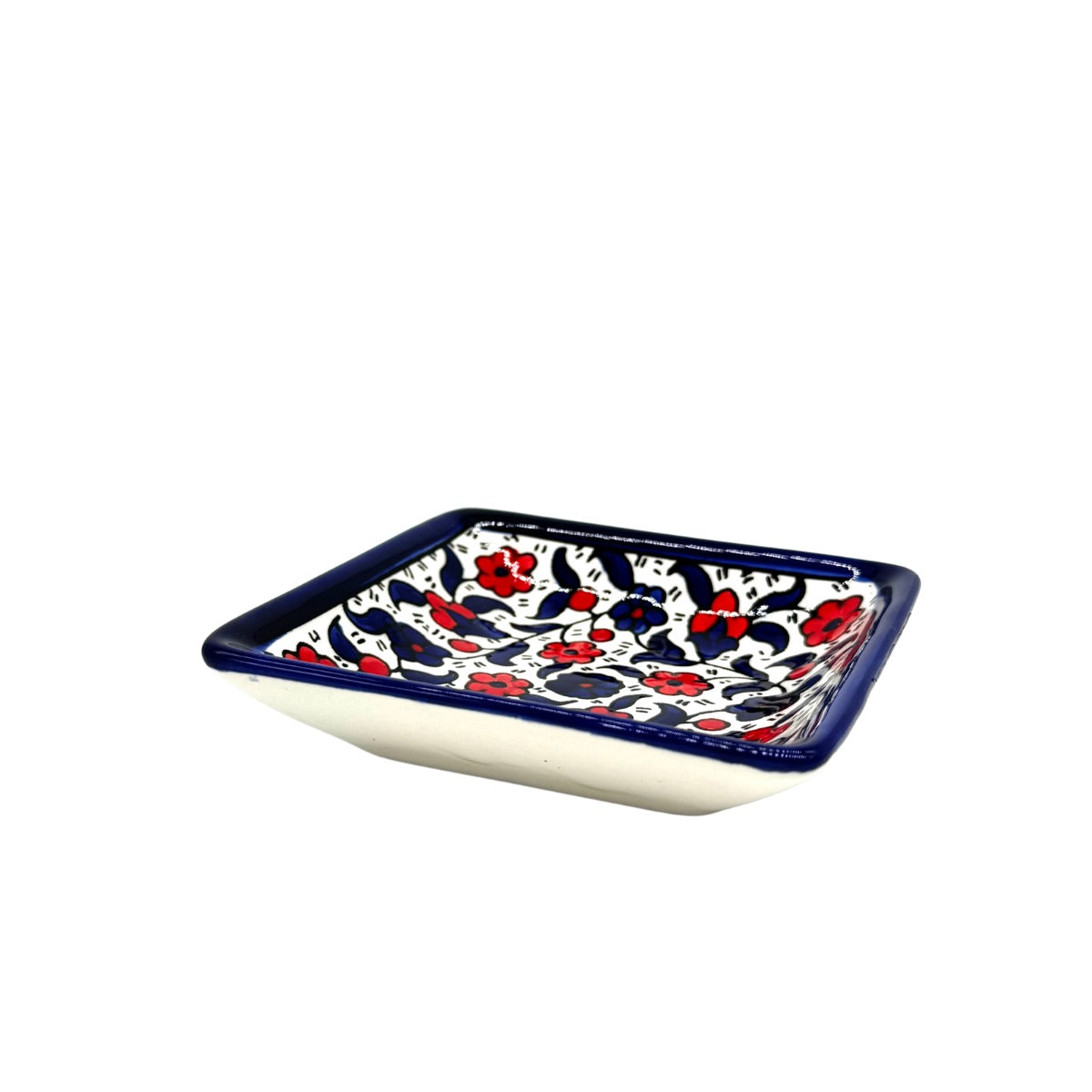 Ceramic Square Dish (4") - Blue & Red