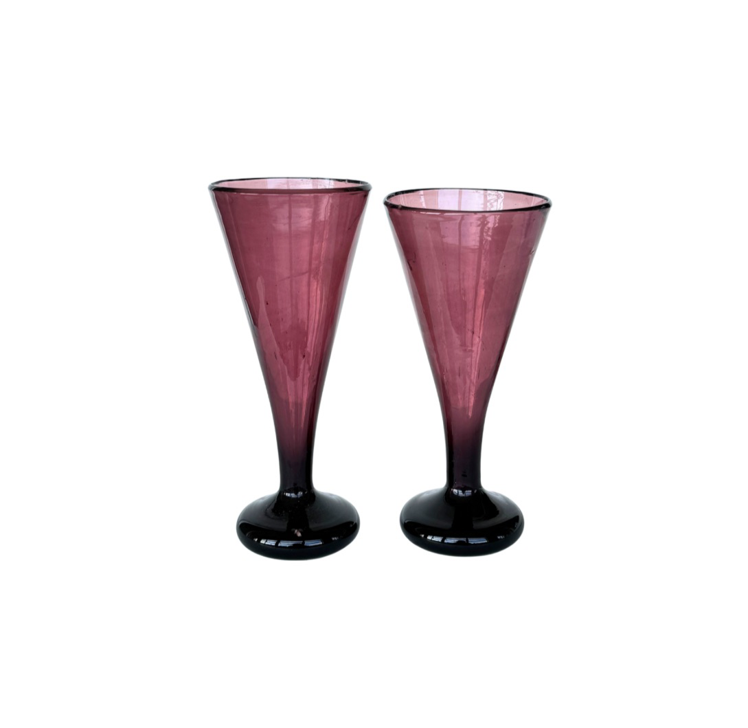 Glass Fluted Stemware, Set of 2 - Plum