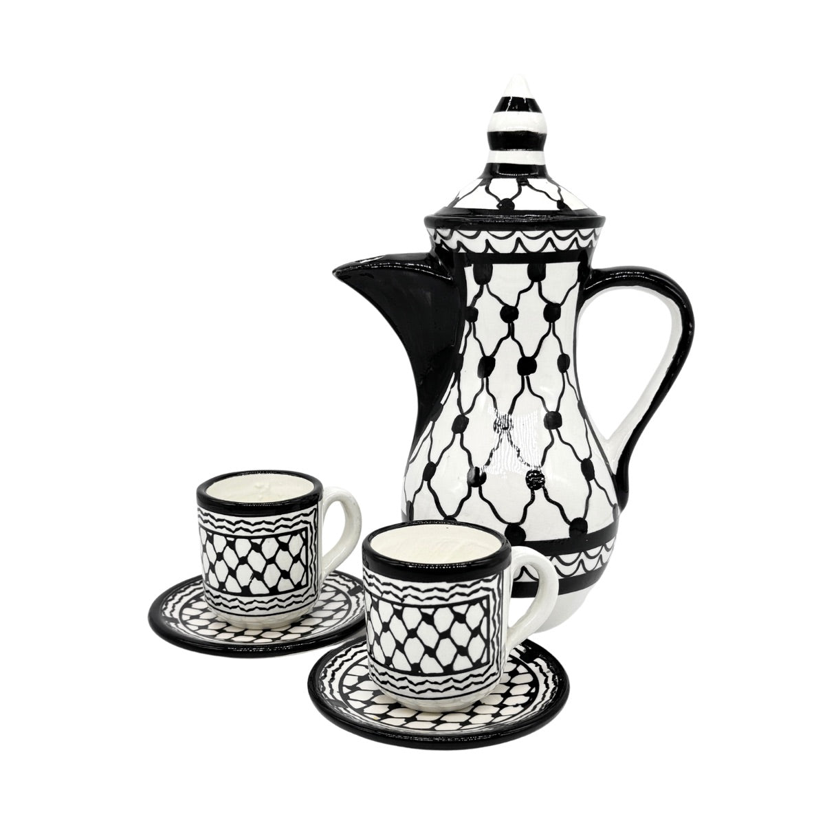 Keffiyeh Pattern Ceramic Coffee Server w/Cup & Saucer