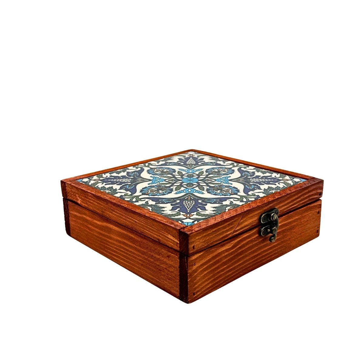 Wood and Ceramic Tile Box - Leaves