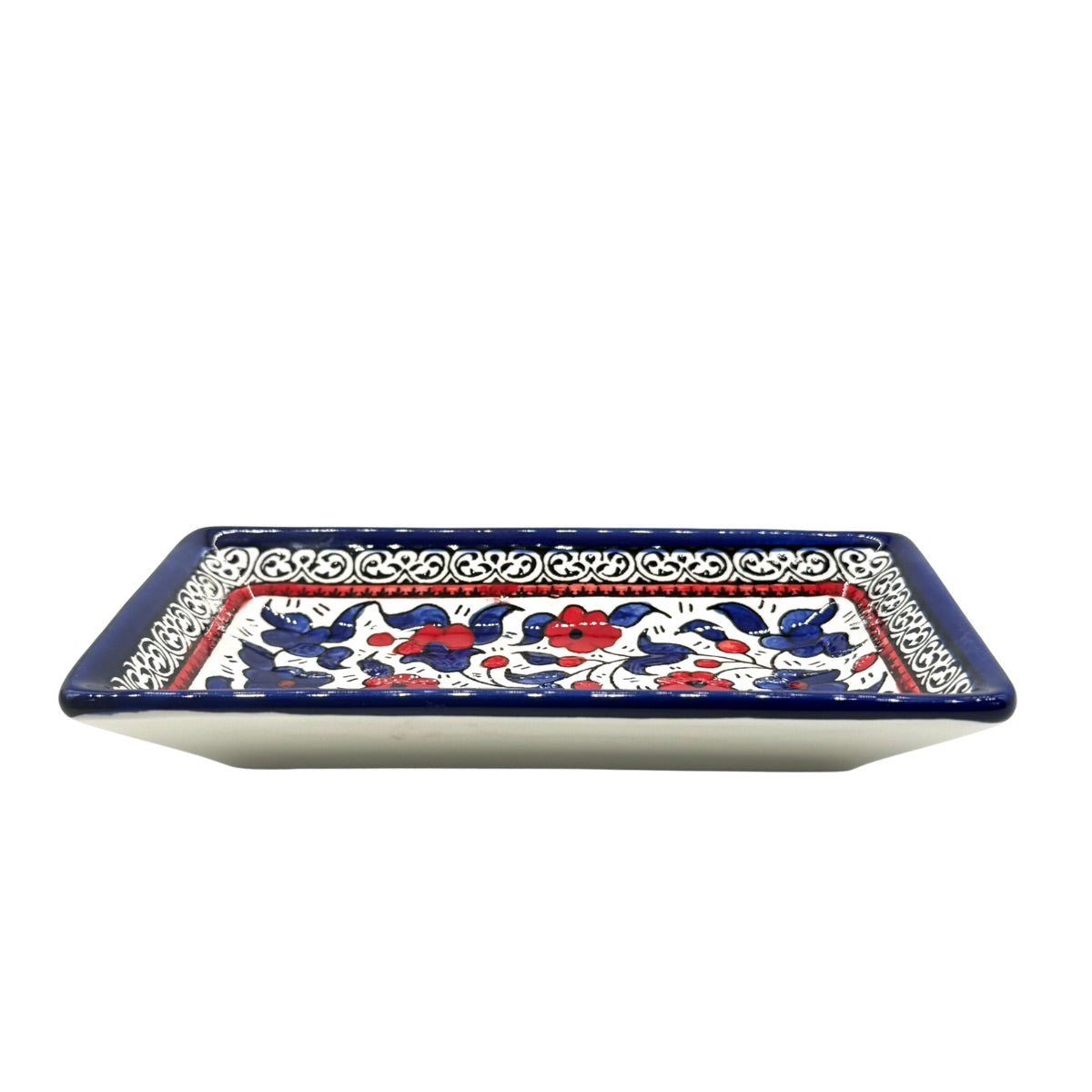 Ceramic Rectangular Dish (7”) - Blue & Red