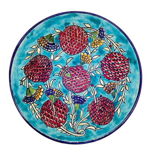 Ceramic Serving Plate (11”) - Aqua Pomegranates