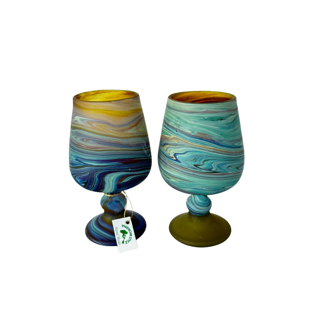 Phoenician Glass Goblets (Set of 2) - Amber/Green