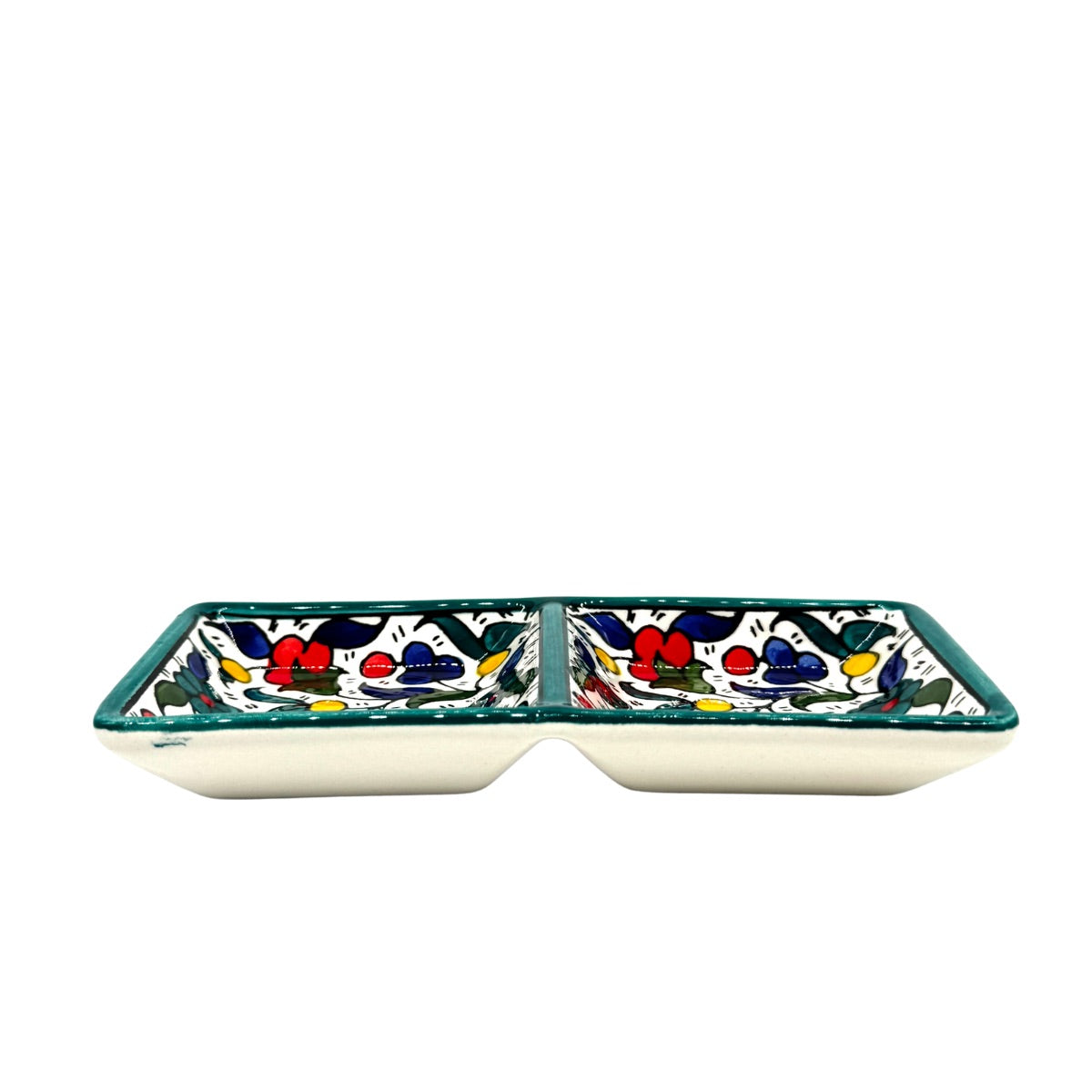 Ceramic Split Serving Dish (6”) - Teal Multicolor