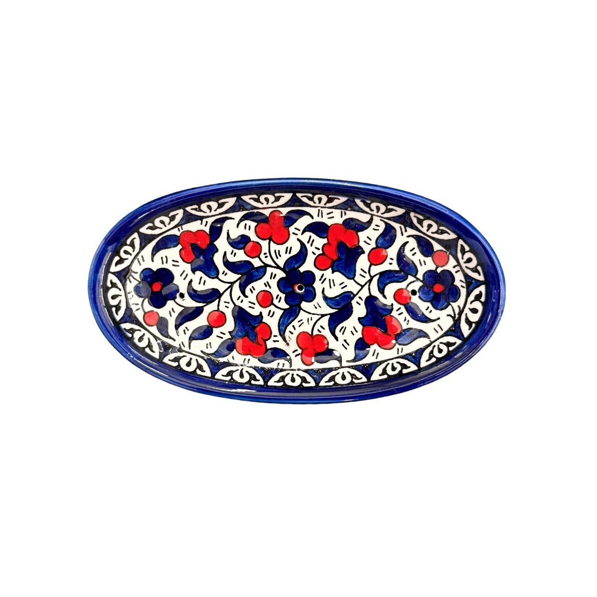 Ceramic Soap Dish (7”) - Blue & Red