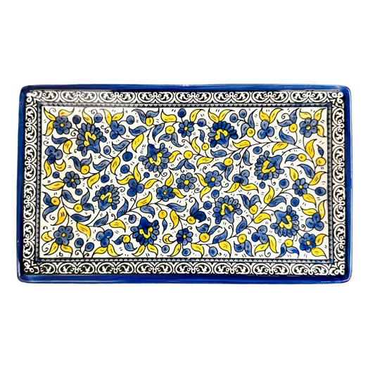 Ceramic Rectangular Platter (12.5") - Blue & Yellow