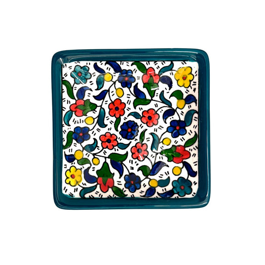 Ceramic Square Dish (4") - Teal Multicolor