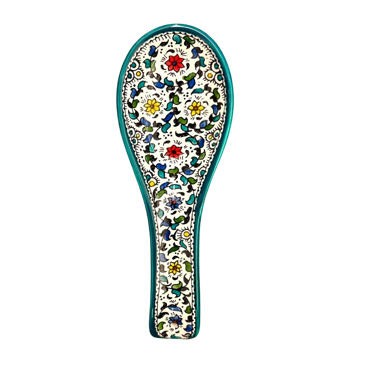 Ceramic Spoon Rest - Teal Vine