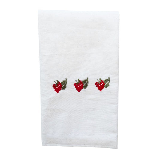 Embroidered Strawberry Tatreez Tea Towel