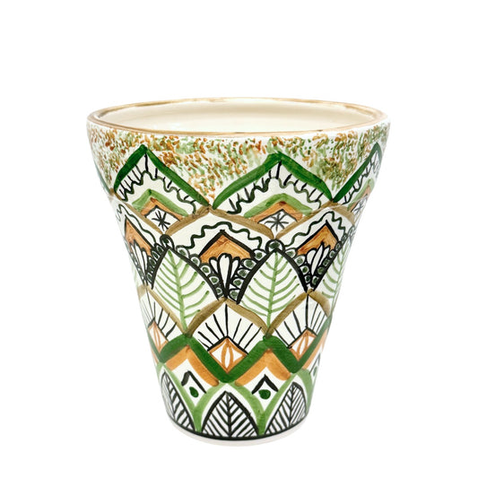 Ceramic Flower Pot - Green Arabesque