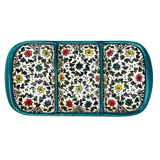 Tri-Split Serving Dish (10”) - Teal Vine