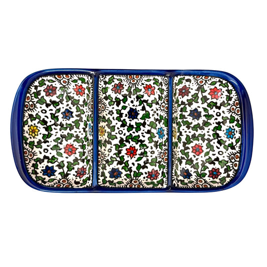 Tri-Split Serving Dish (10”) - Multicolor Vine