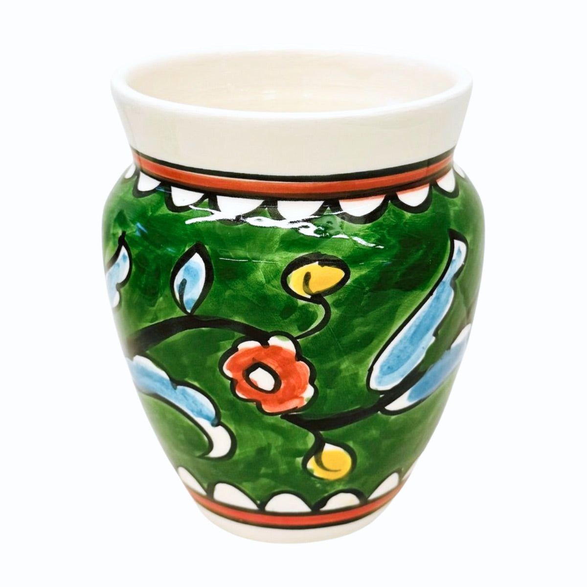 Ceramic Flower Pot - Floral Green