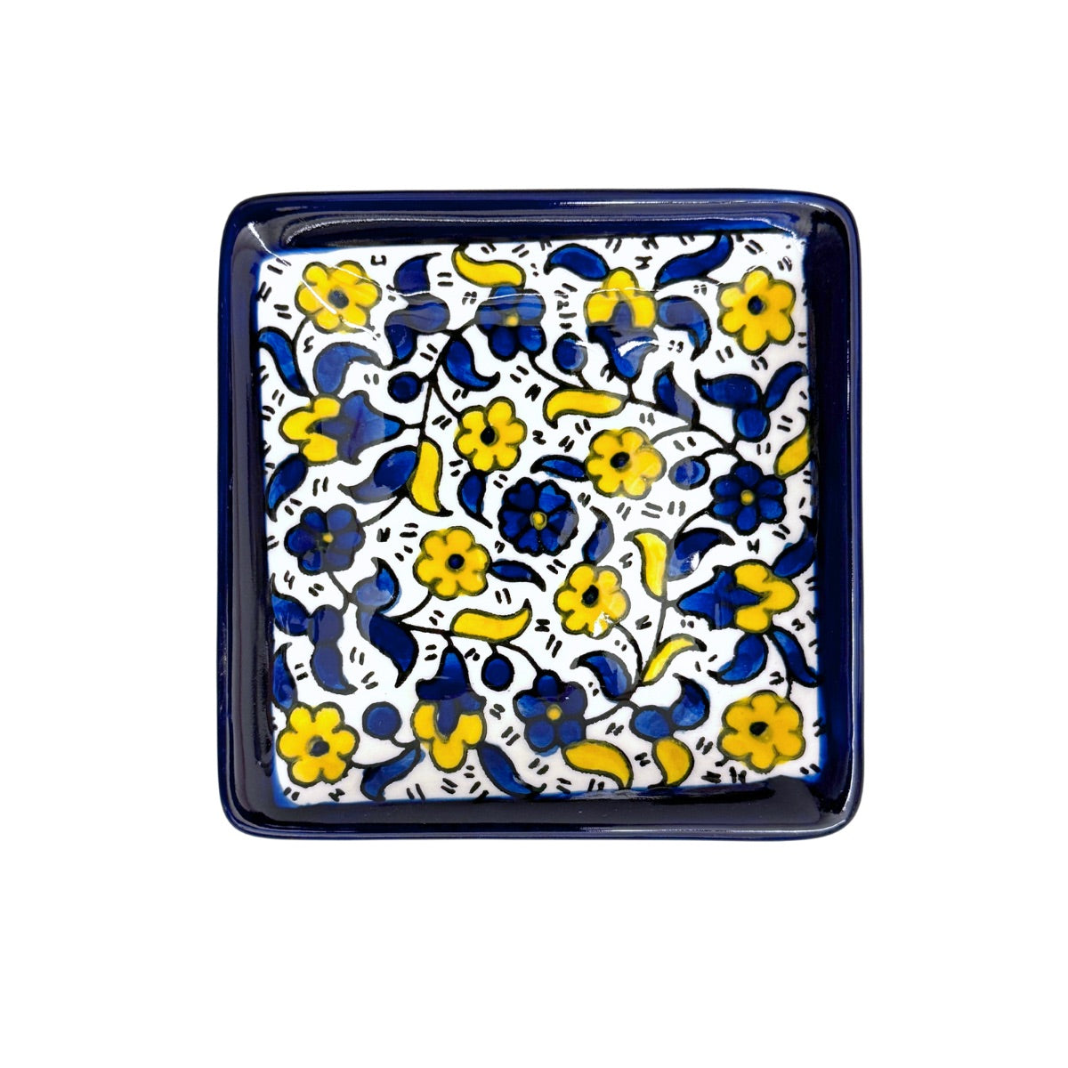 Ceramic Square Dish (4”) - Yellow & Blue