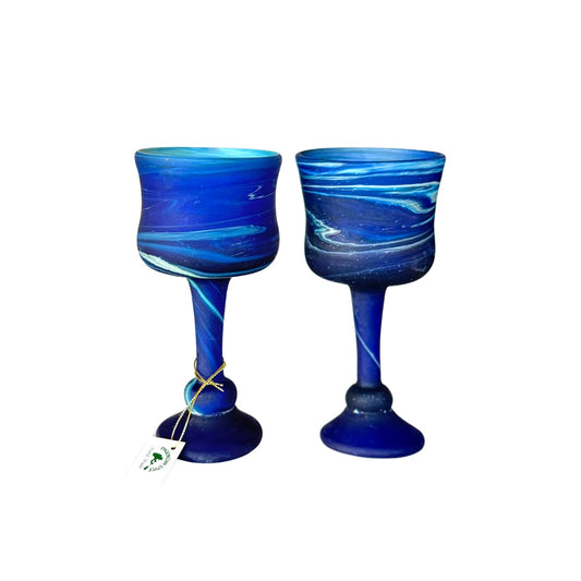 Glass Goblets, Set of 2 - Phoenician Design - Dark Blue