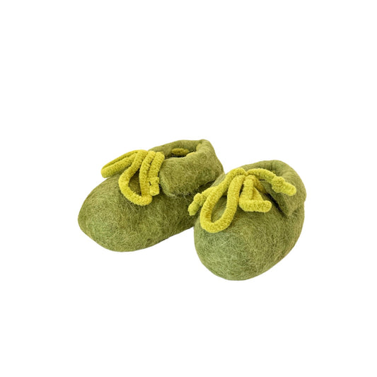 Handmade Felt Baby Slippers - Olive