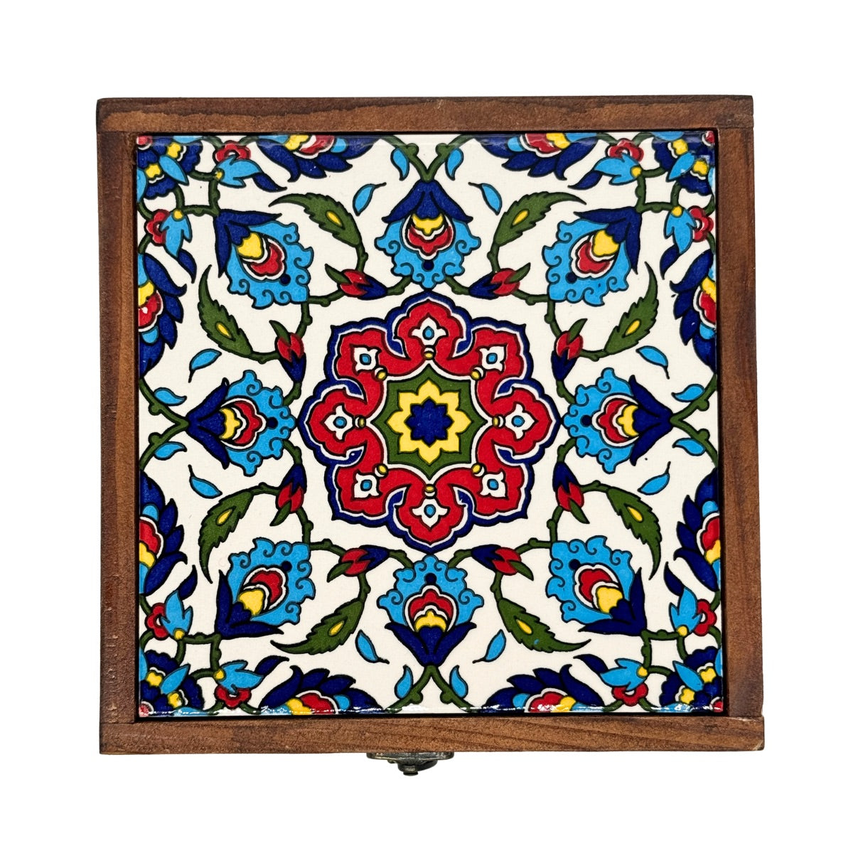 Wood & Ceramic Tile Box - Red Geo Poppy