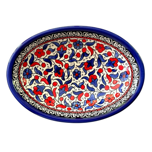 Ceramic Oval Dish (12”) - Blue & Red Classic