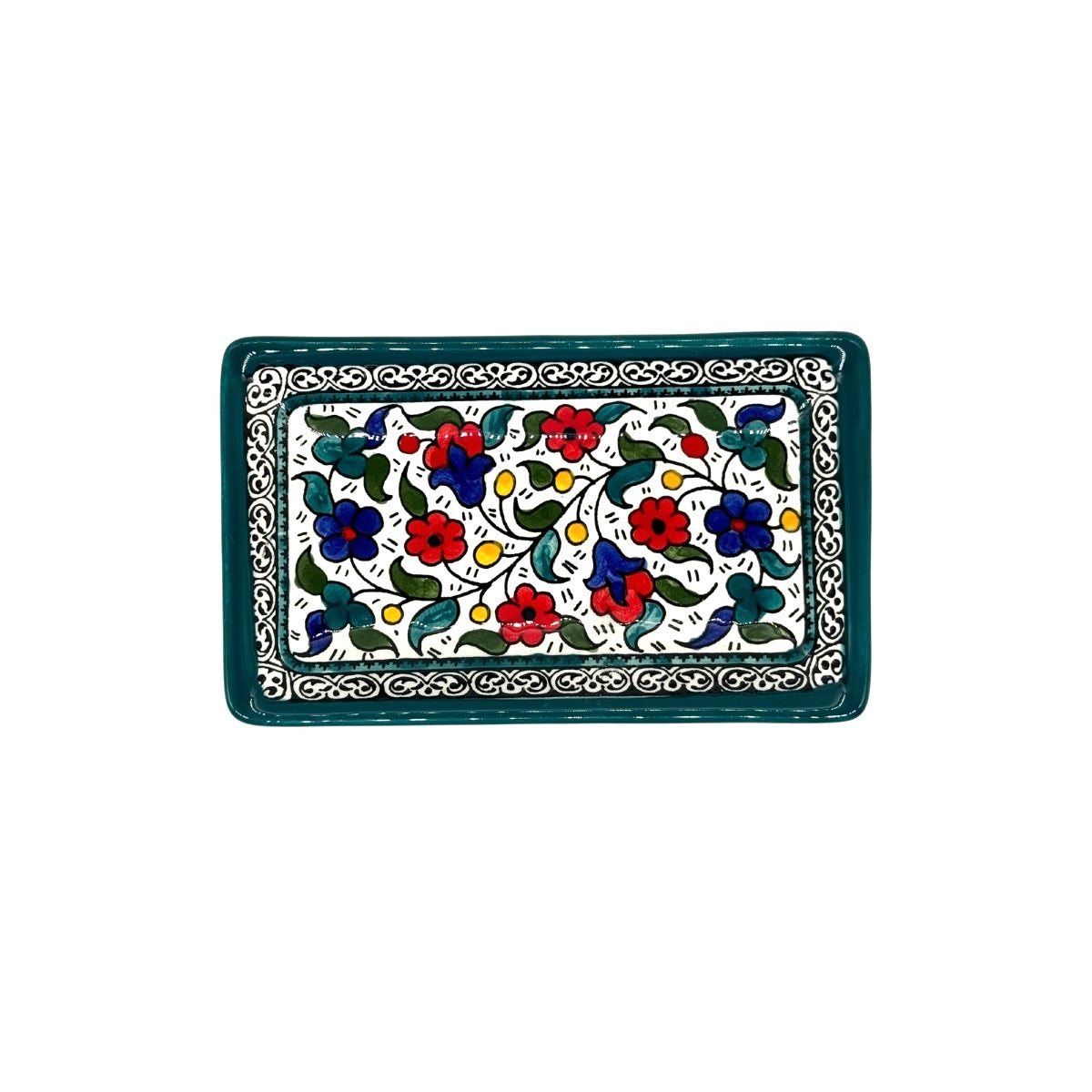 Ceramic Rectangular Dish (7”) - Teal Multicolor