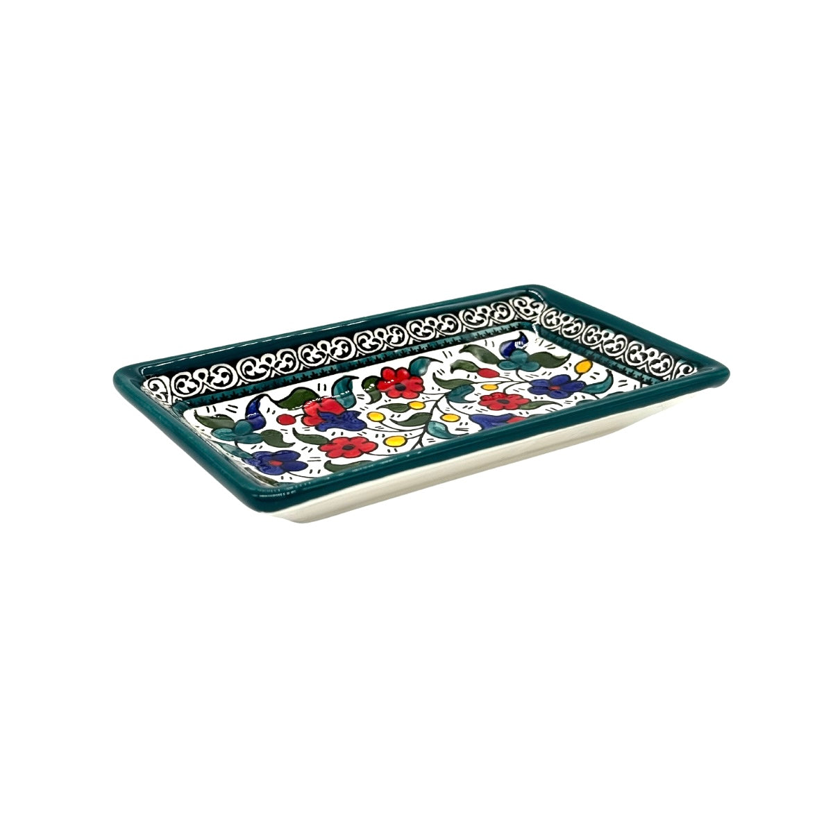 Ceramic Rectangular Dish (7”) - Teal Multicolor