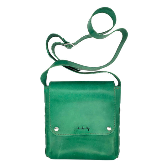 Leather Cross Body Bag - (Two Snap) Green