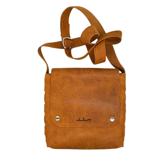 Suede Leather Cross Body Bag - Camel