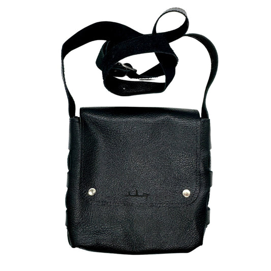 Leather Cross Body Bag - (Two Snap) - Black