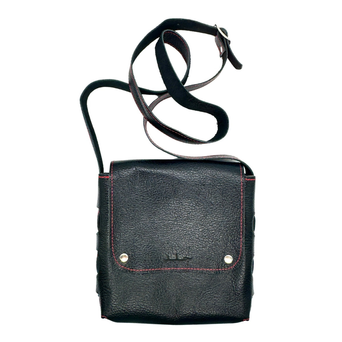 Leather Cross Body Bag - (Two Snap) - Black