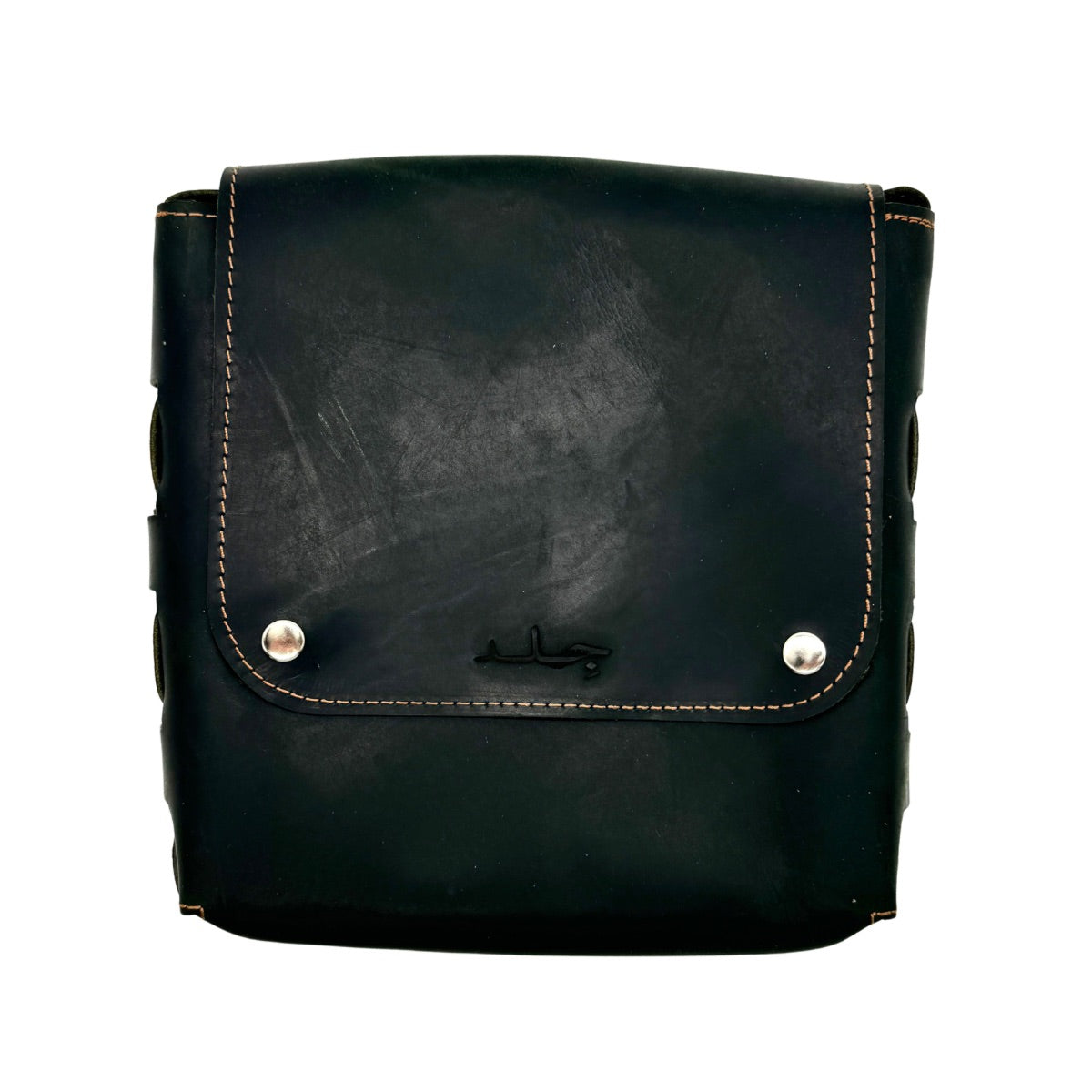 Leather Cross Body Bag - (Two Snap) - Black