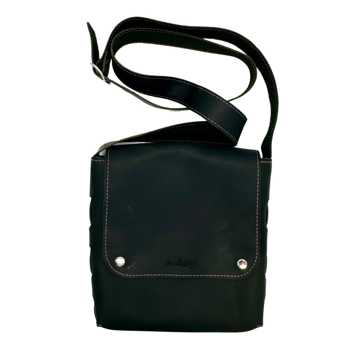 Leather Cross Body Bag - (Two Snap) - Black