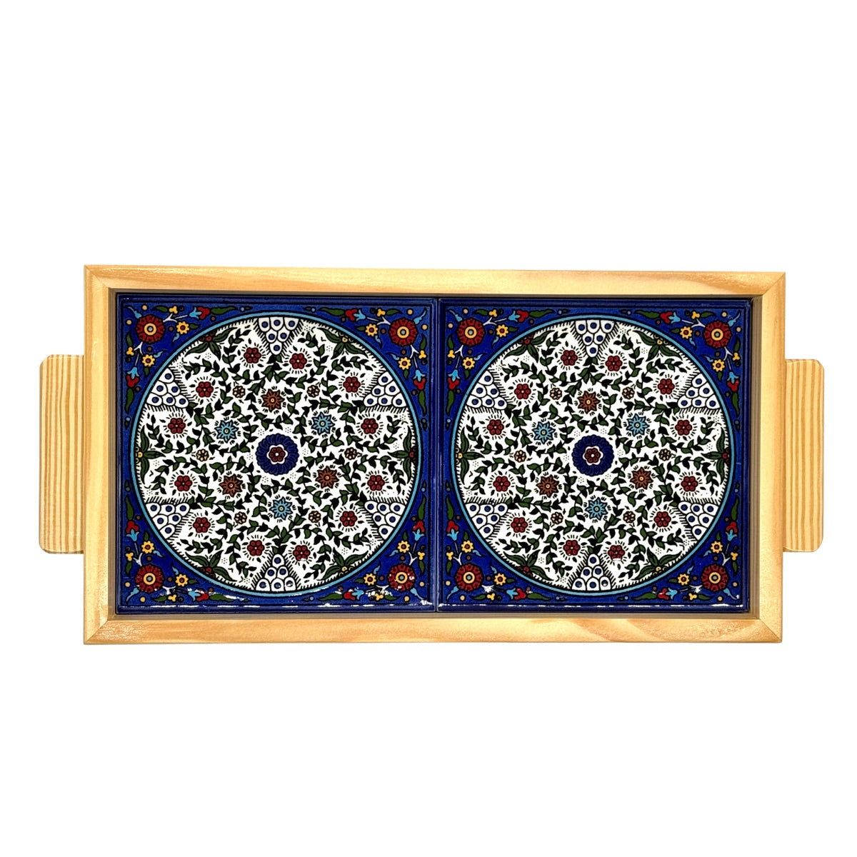 Ceramic and Wood Serving Tray - Multicolor Vine