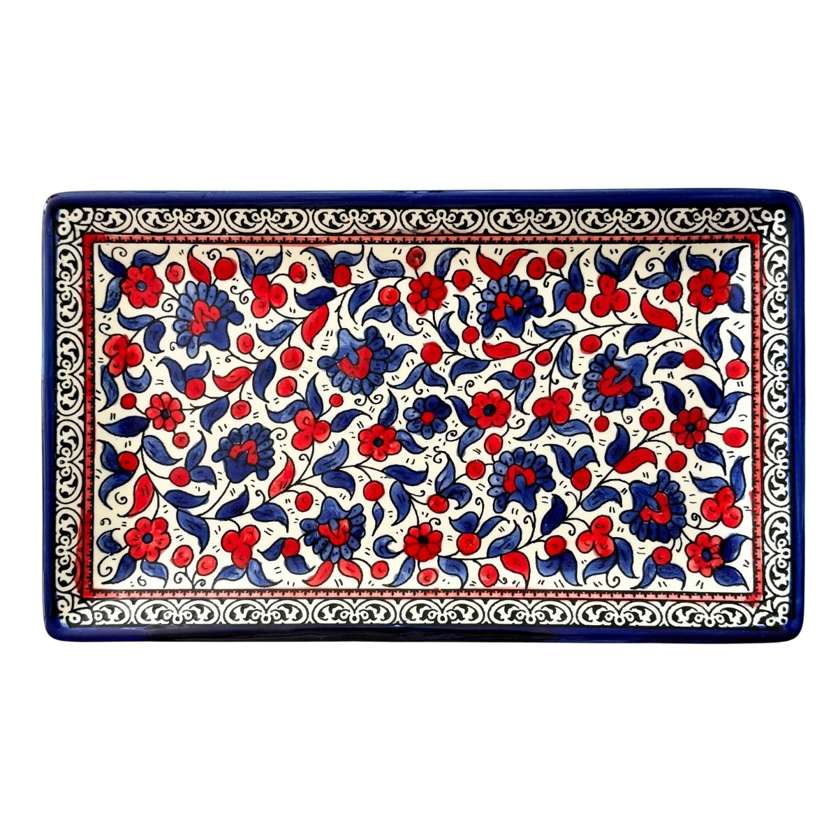 Ceramic Rectangular Platter (12.5") - Classic Red & Blue